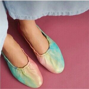 Anthropologie Jasper & Jeera Metallic Watercolor, Leather Flats Size 38